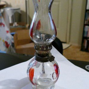 Vintage Glass Oil Lamp Made in Hong Kong 8" Tall